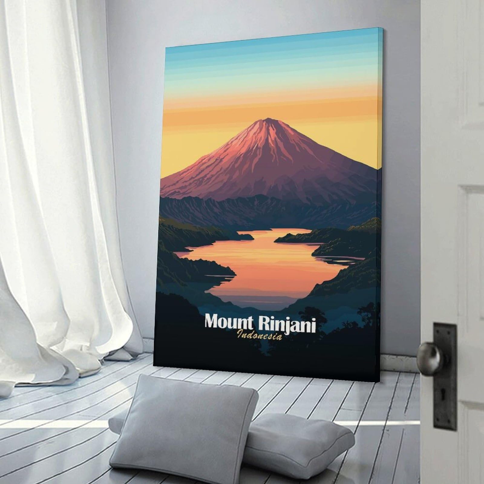 Junmoney Mount Rinjani, Indonesia Home Decor Wall Art, 20x30inch(50x75cm), for Lounge, Bedroom Or Personal Spaces, Thoughtful Wall Decor for Art Lovers