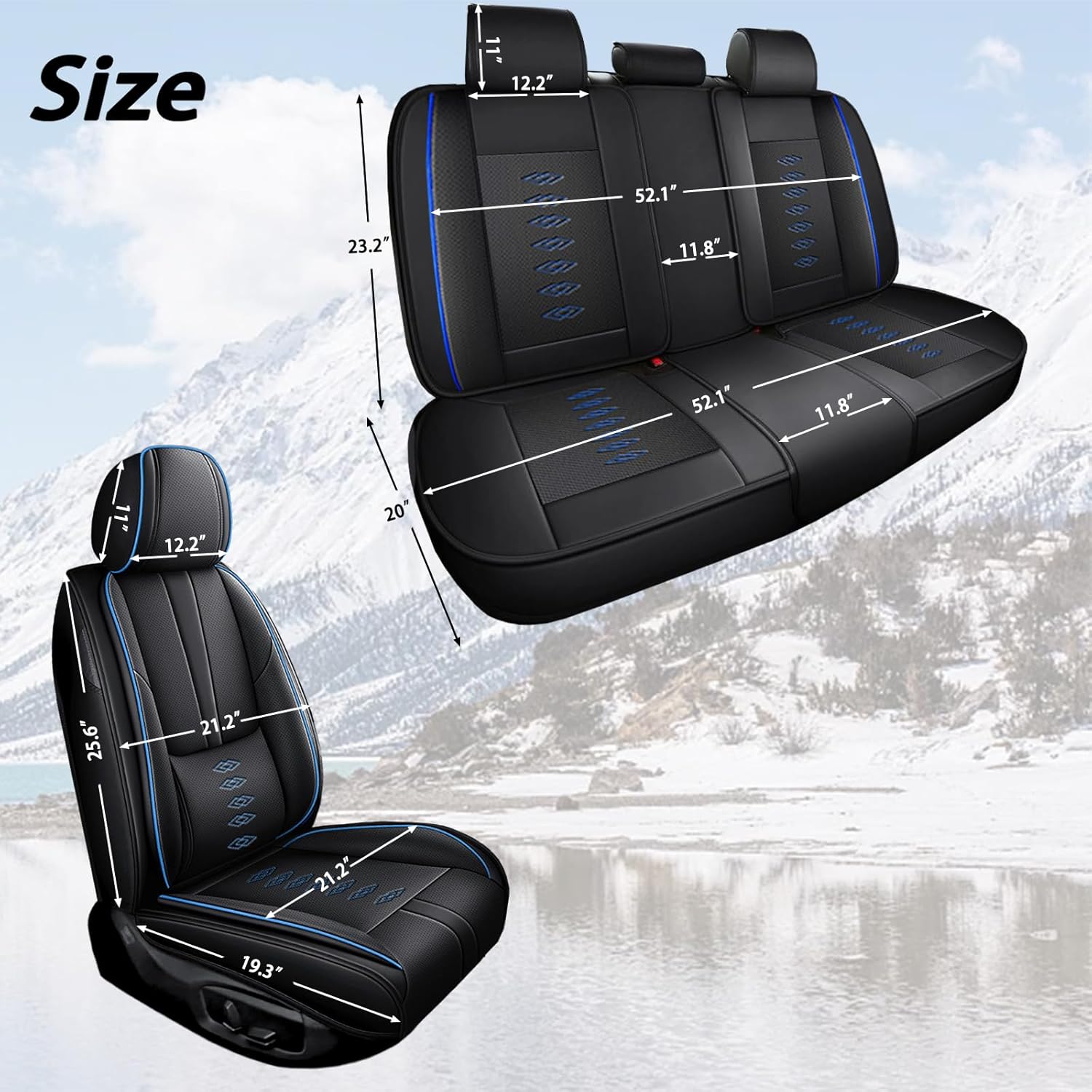 Leather Seat Covers for Kia K4 2025,Premium Car Seat Covers Full Set,Waterproof Car Seat Protectors with Airbag,Comfort Interior Cover Seats for Cars(Black+Blue)