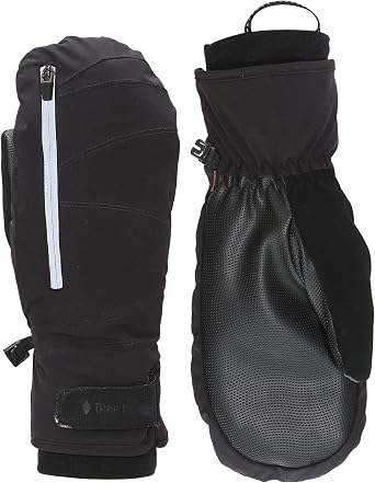 TrailHeads Convertible Winter Mittens for Women Zip Open Fingerless Mitts with Primaloft Insulation, Recycled Materials & Reflective Trim, Black Mittens for Skiing, Snowboarding & Outdoor Workouts