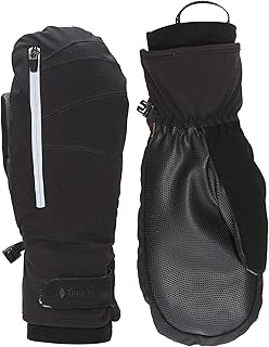 Convertible Winter Mittens for Women – Zip Open Fingerless Mitts with Primaloft Insulation, Recycled Materials & Reflective Trim, Black Mittens for Skiing, Snowboarding & Outdoor Workouts