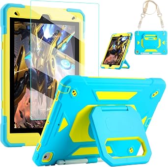 for iPad 9th/8th/7th Generation Case, iPad 10.2 Case 2021/2020/2019, Rugged Heavy Duty Shockproof Protective Kids Case with Screen Protector/360 Rotating Folding Stand/Pencil Holder/Shoulder Strap