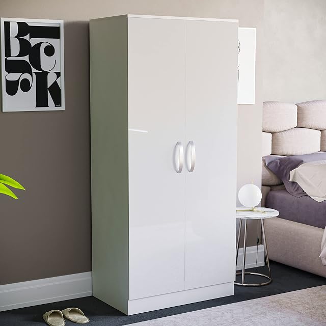 Amazon Brand - Movian Hulio 2 Door Wardrobe, High Gloss, White, 170 x 76 x 47 cm