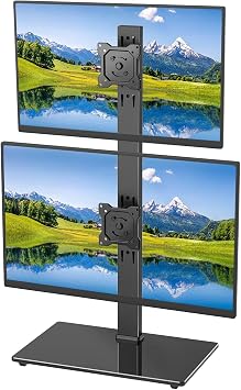 Vertical Dual Monitor Stand for 13-32 Inch Monitors, No Clamp, Freestanding
