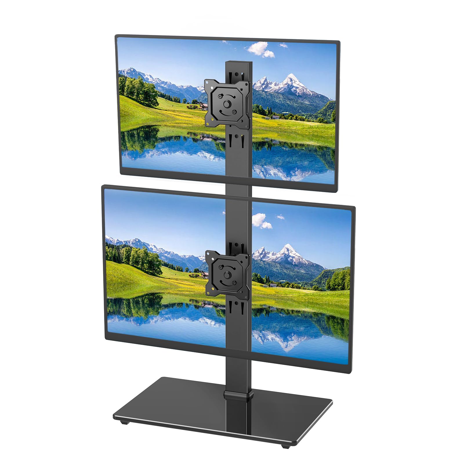 Afaloona Freestanding Vertical Dual Monitor Stand for 13-32" Screens, Space Saving Stack Mount with 8 Height Options, Full Motion Adjustment, Heavy Duty Base, Supports Total 88lbs, VESA 75x75mm-image-46