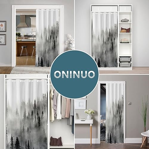 Miniatura 5 de Cortinas opacas para puerta de bosque brumoso para puertas, madera de pino natural, cortina opaca para armario de dormitorio de niños, con ojales,