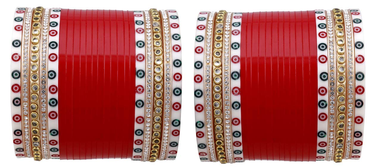 Indian Collectible - Set di braccialetti Chura in plastica placcati oro e zirconia cubica, per ragazze