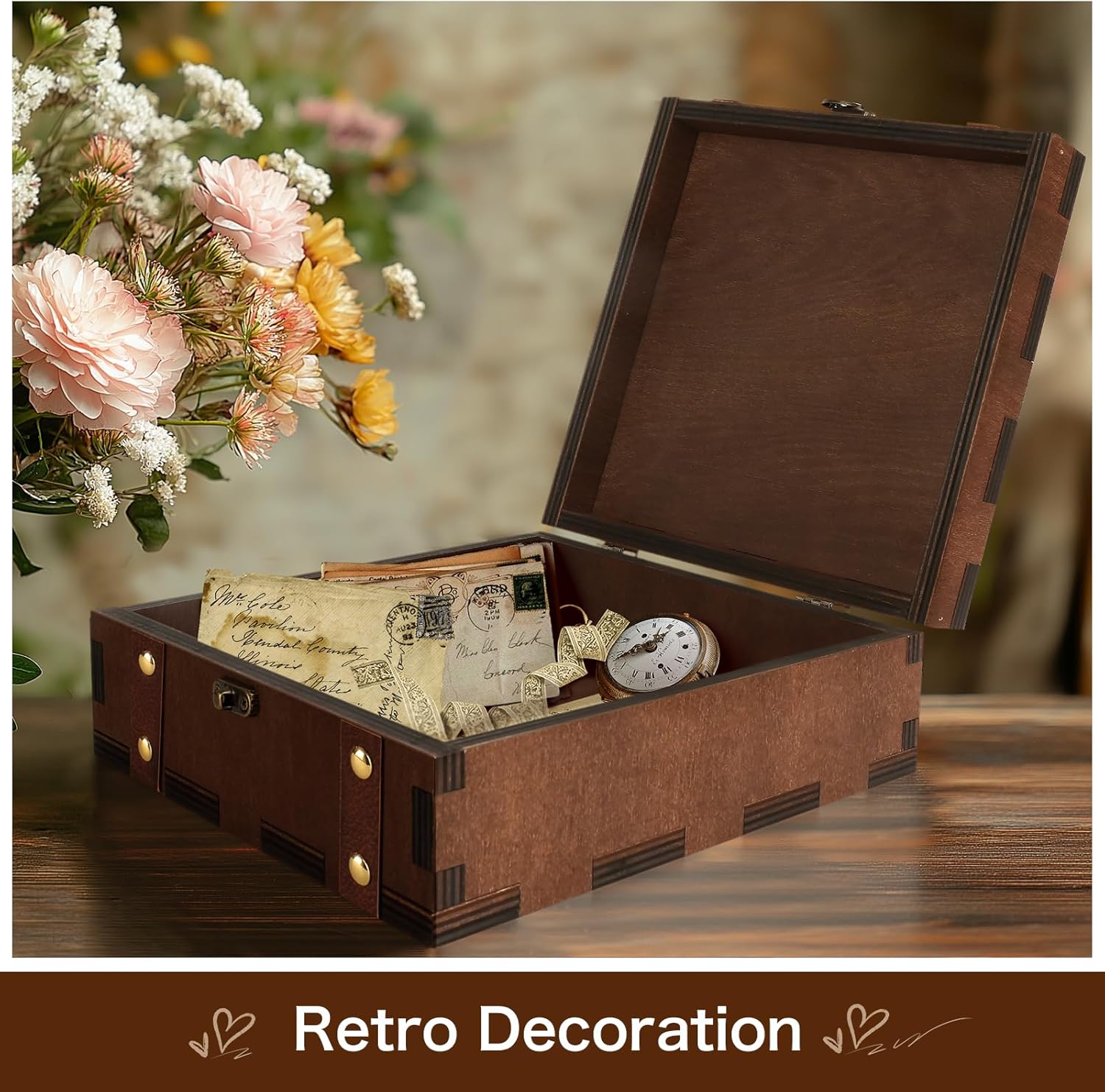 MACEVIA Tree of Life Keepsake Box, Vintage Decorative Wooden Organizer with Lock,Memory Box, Tarot Boxes, Witch Boxes, Decorative Storage, Unique Gift for Women, Mom, Grandma (7.85x7.85x2.95)