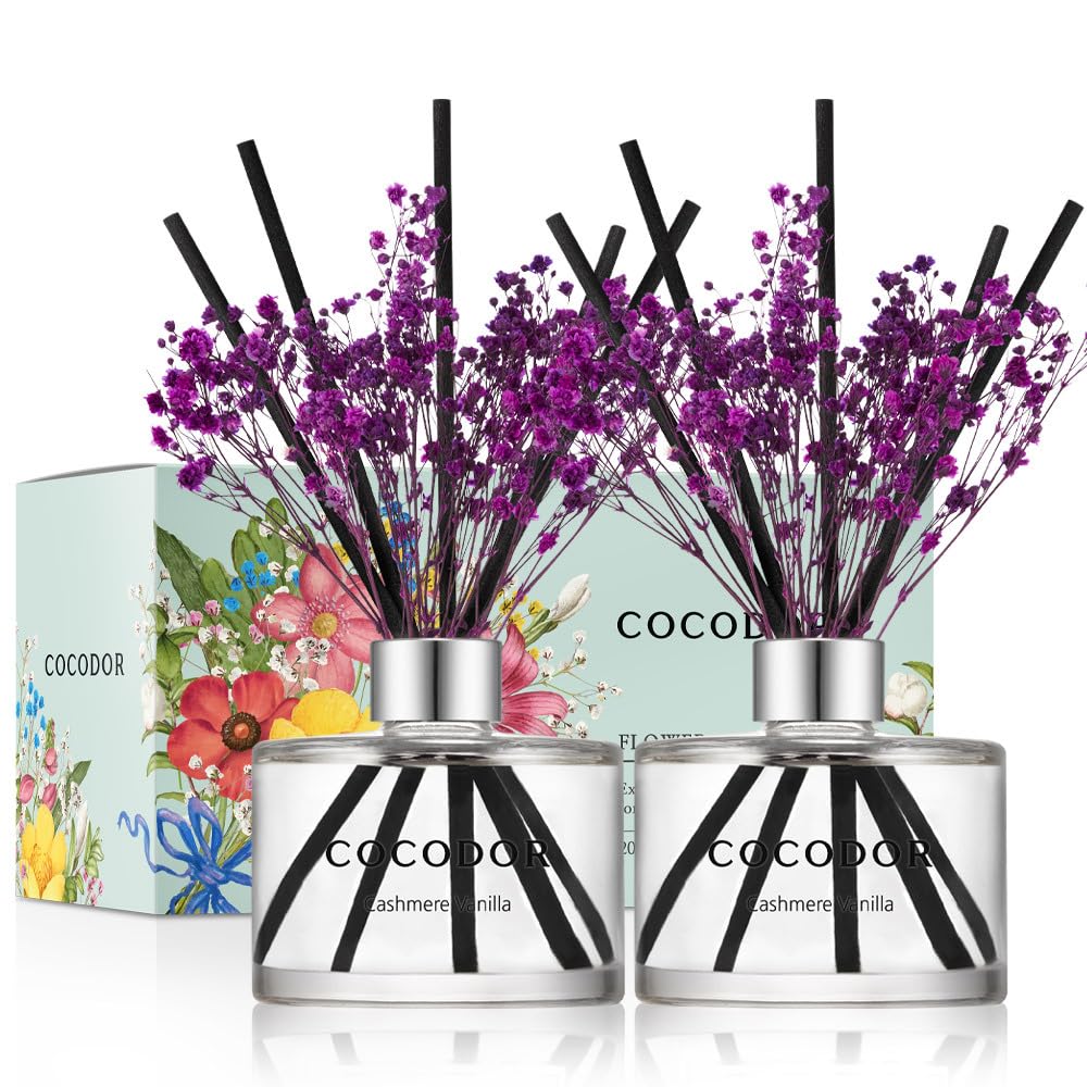 COCODOR Preserved Real Flower Reed Diffuser/Cashmere Vanilla / 6.7oz(200ml) / 2 Pack/Reed Diffuser Set, Oil Diffuser &amp; Reed Diffuser Sticks, Home Decor &amp; Office Decor, Fragrance and Gifts
