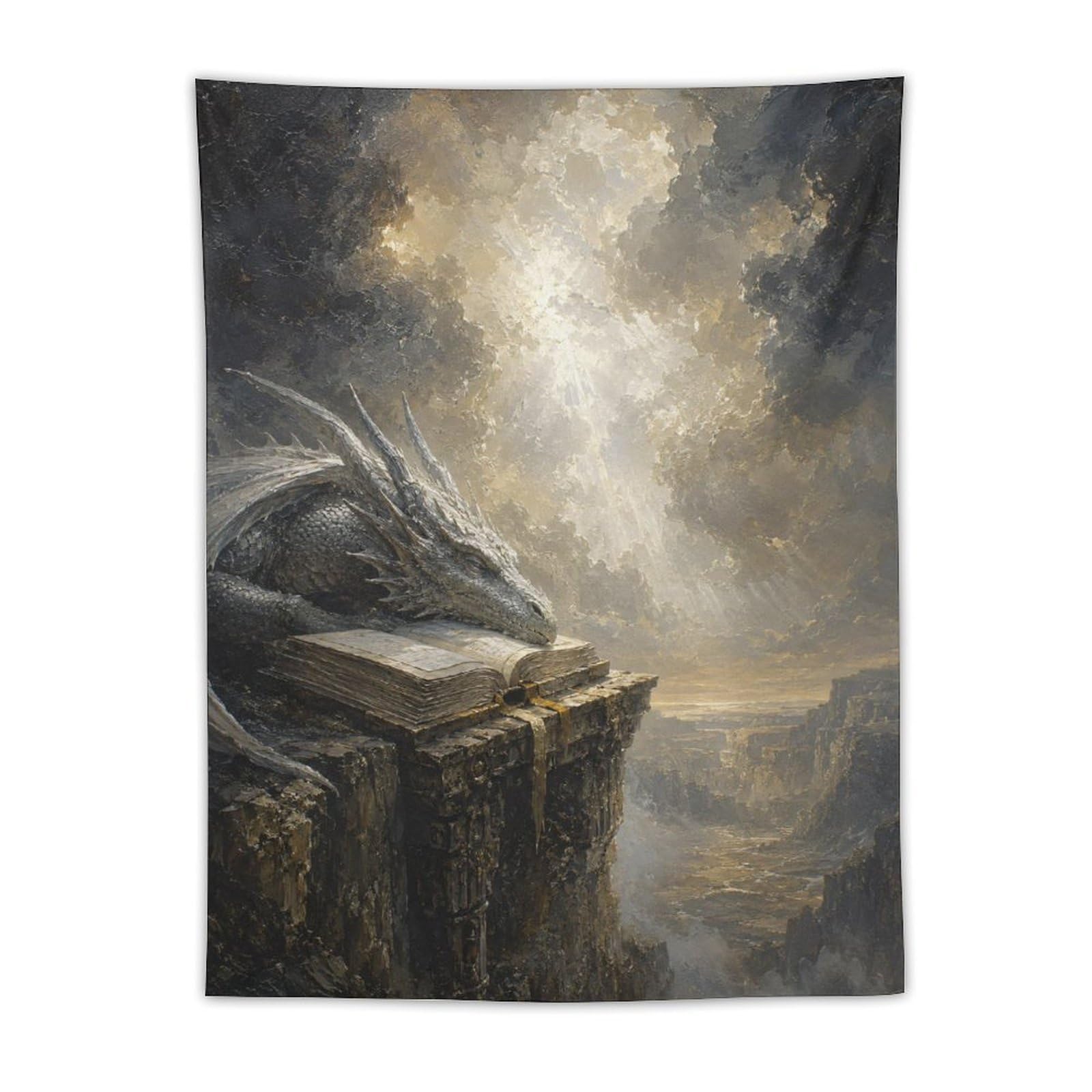 W7C8U2X3 Dragon on Cliffside Book Wall Tapestry, Surrealist, Entryway