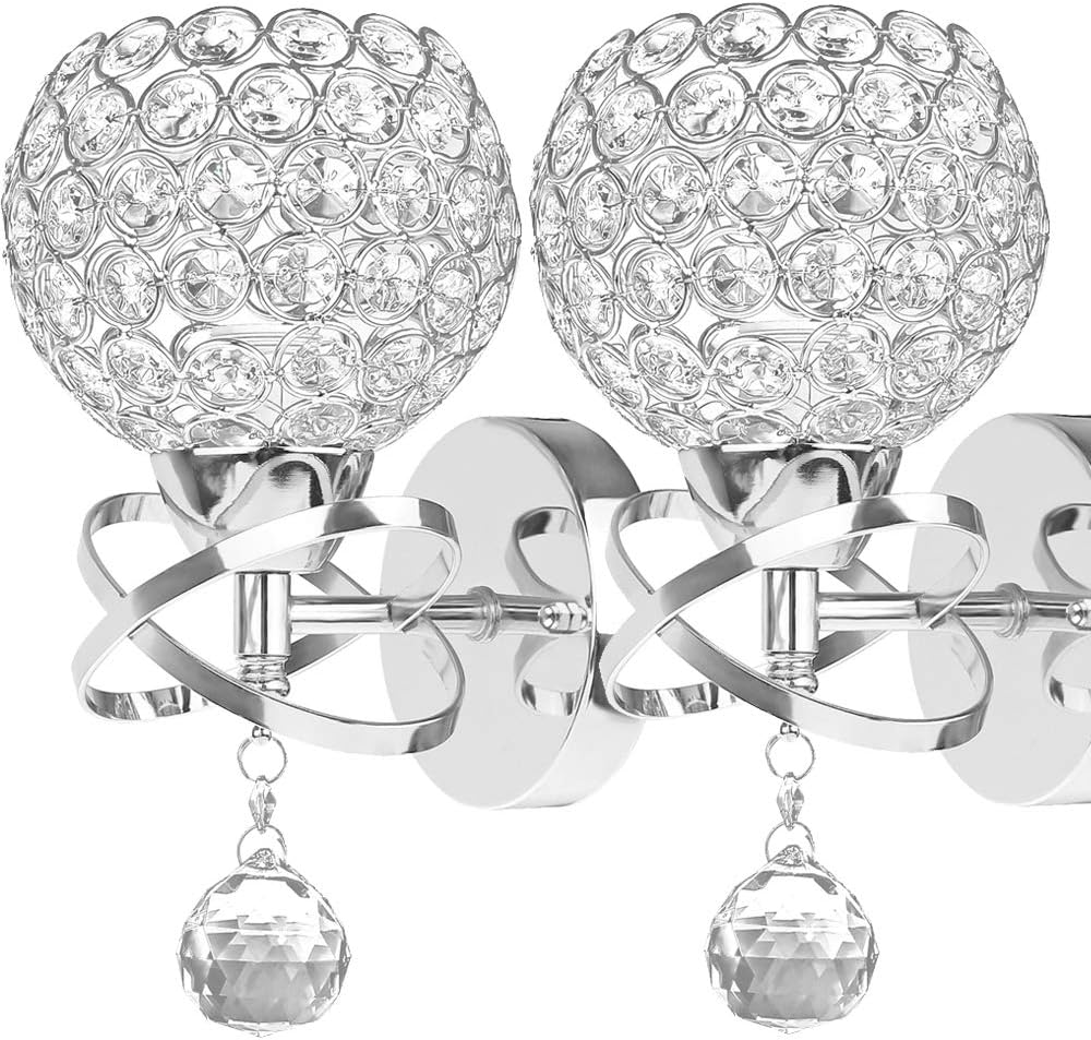 ALLOMN Modern Style Wall Lamp, Crystal Pendant Wall Lamps Bedroom Aisle Living Room Walls Lamp Holder E14 Socket (Bulb Not Included) (No Pull Switch, 2 Pack)