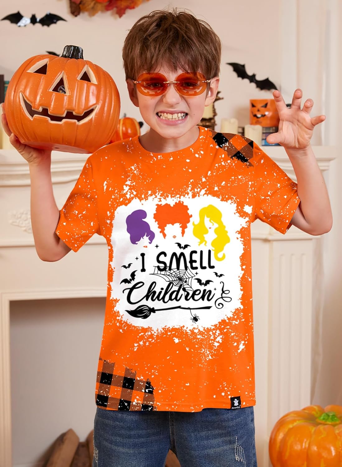 Big Girls & Boys Short Sleeve Hcus Pcus Shirt Halloween Movie Night Top Orange 9-10 Years - Image 3
