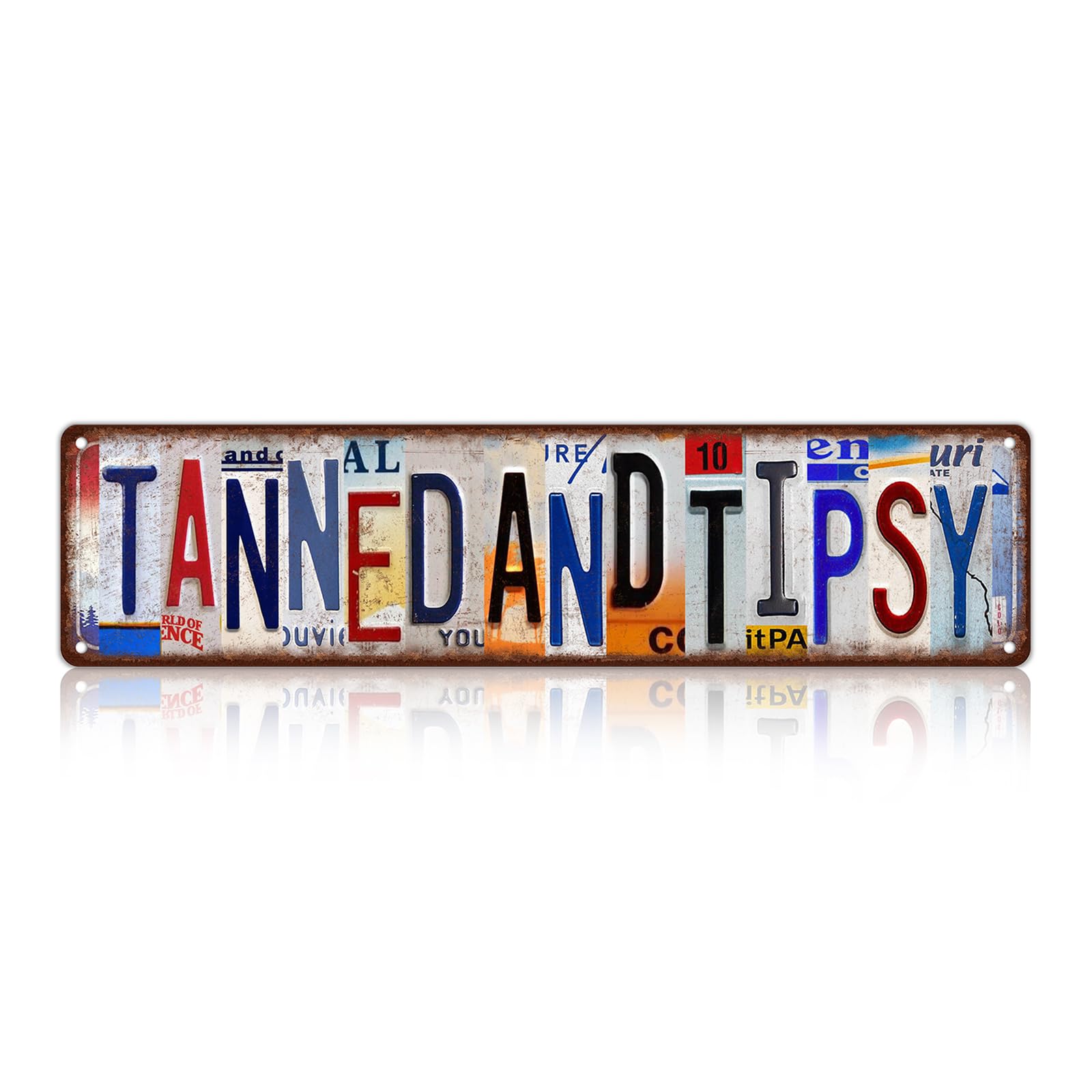 Peiyeety A005 Vintage Tanned And Tipsy Street Sign Wall Decor Metal Tin Signs Poster For Home Bathroom Restaurants Kitchen Garden Cave Garage Office Bar Cafe 4×16 Inch