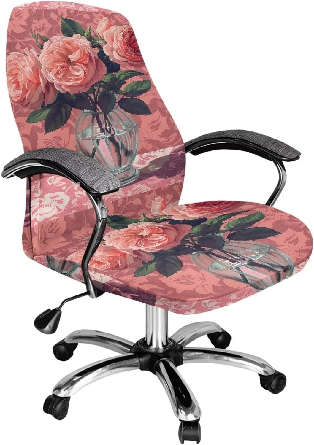 Office Chair Cover, Rose Stretch Elastic Chair Slipcovers Waterproof Computer Backrest Chair Cover Soft Rotating Chair Slipcovers for Rotating Chair Gaming Chair
