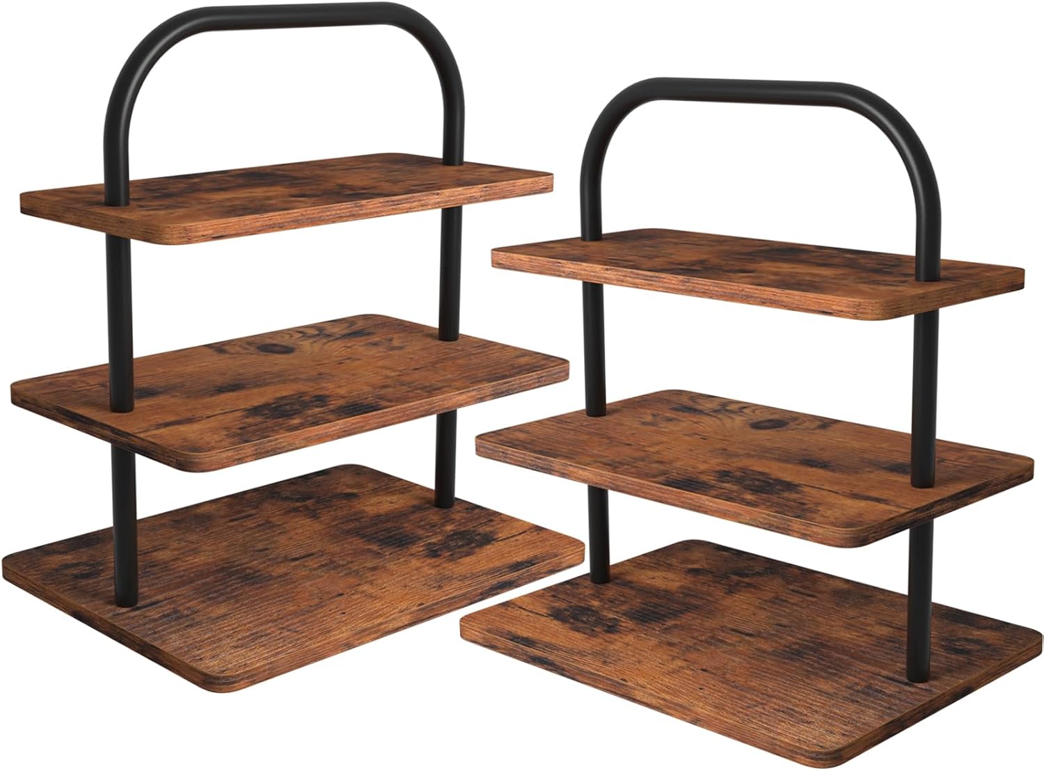 Cupcake Stand 2 Pack, 3 Tier Rustic Wood Metal Cupcake Stand for 50 Cupcakes, Large Dessert Display Stand for Party, Wedding, Graduation, Vendor