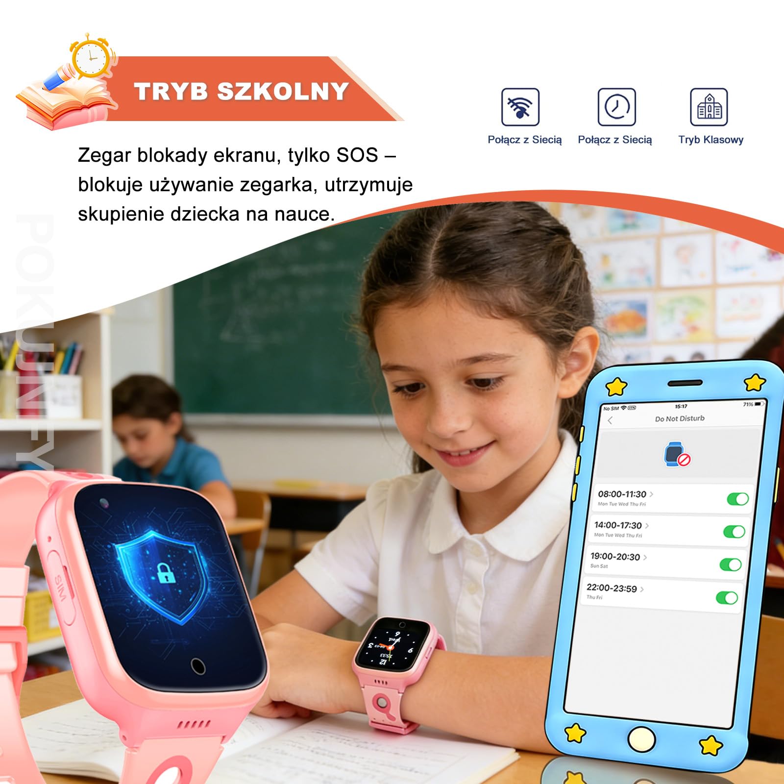 4G Smartwatch dla Dzieci dla Chłopców Dziewczynek - GPS Tracker Rozmowy Wideo Telefon Czat Głosowy SOS Tryb Klasowy Kalkulator Budzik Gra Krokomierz - Cyfrowy Smartwatch Dziecięcy Prezenty