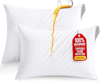 UTOPIABEDDING 2-Pack Waterproof Pillow Protectors Zippered Standard 20x26 White - Bed Bug Dust Mite Proof, Ultra Soft Moisture Wicking