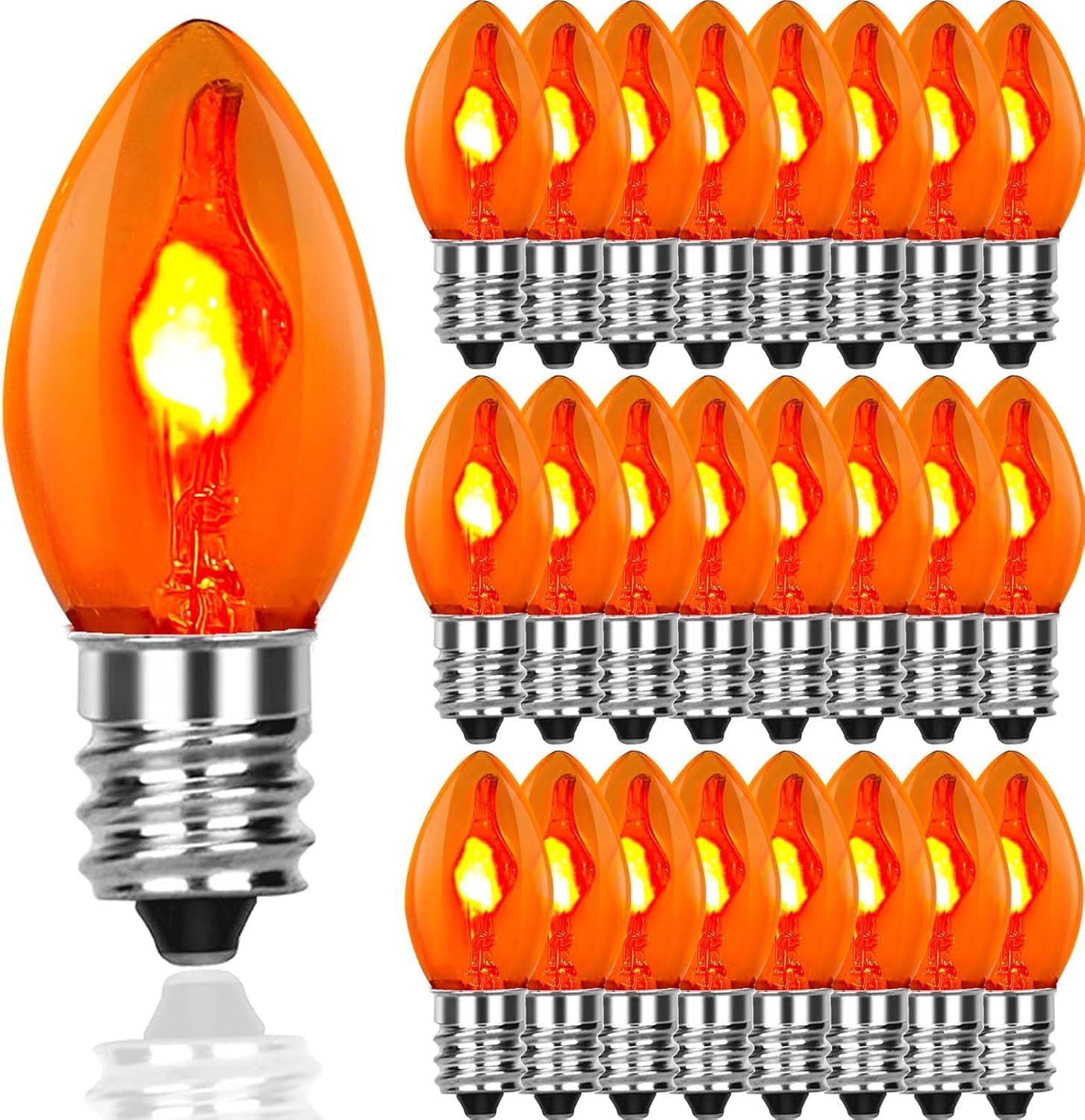 Orange C7 Flickering Flame Bulb,1W Halloween Chandelier Flickering Light Bulbs with Orange Glow That flickers,C7/E12 Candelabra Base (25 Pack)