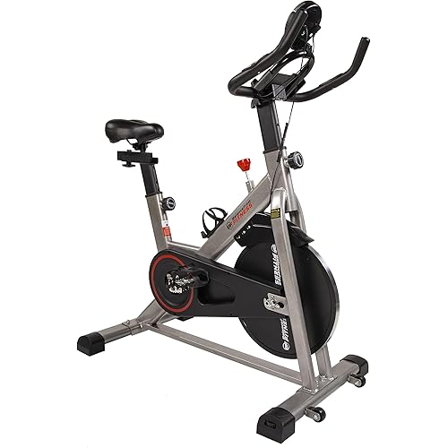 Indoor Cycling Bike - Heavy Duty Stationary Exercise Bike with Adjustable Seat & Silent Resistance System - Workout Bike with Tablet Holder & Comfortable Seat Cushion
