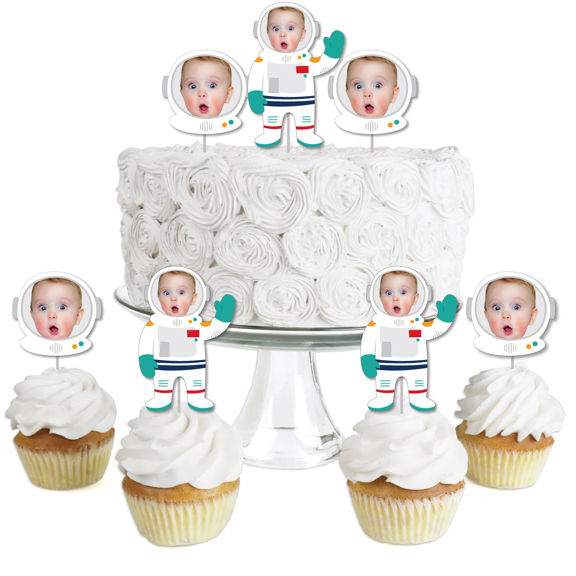 Big Dot of Happiness Custom Photo Blast Off to Outer Space - Dessert Cupcake Toppers - Fun Face Clear Treat Picks - Set of 24