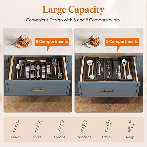 Miniatura 2 de Lifewit Organizador de cajones y organizador de utensilios, bandeja de cocina expandible para cocina, soporte de cubiertos de plástico ajustable