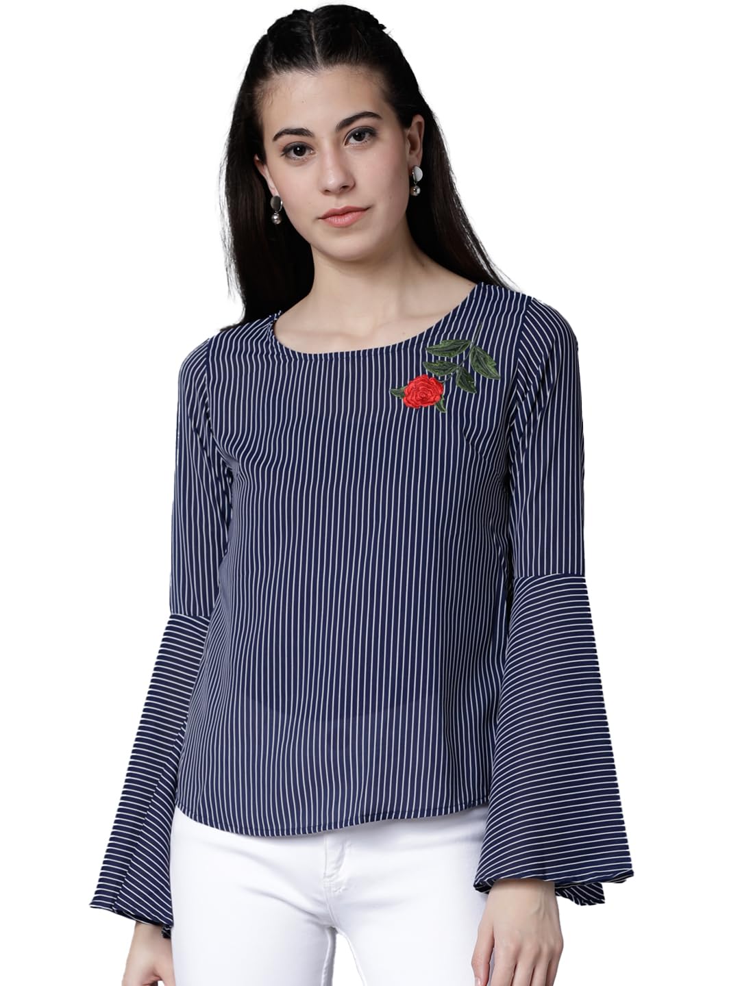 Tokyo Talkies Women's Striped Relaxed Fit Tops-picture-13