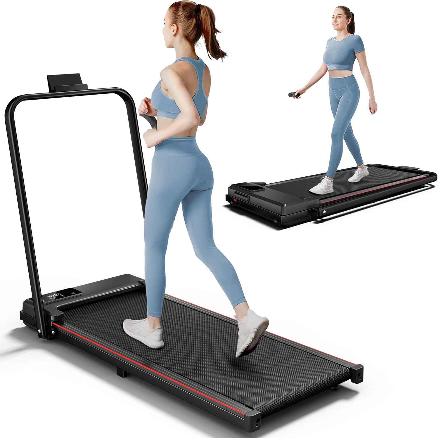 Walking Pad, Under Desk Treadmill 2.8HP Walking Pad Treadmill Under Desk No Installation Required with Cell Phone Holder LED Display Maximum Load 300LB Suitable for Home Treadmill in Small Space