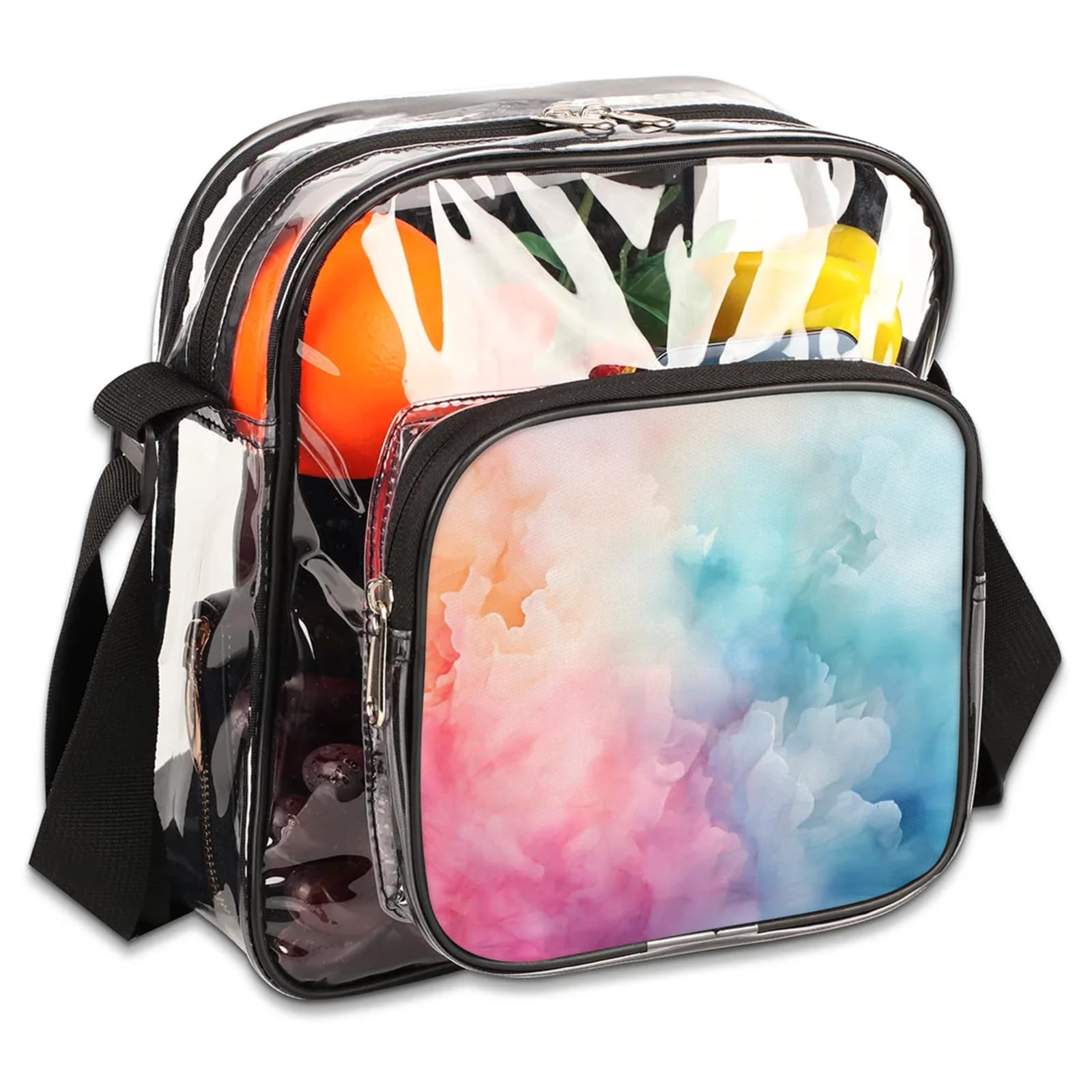 GzLeyigou Clear Crossbody Bag Stadium Approved Abstract Gradient Color Transparent Bag for Festivals, Sports Events, Concerts,Beach Bag for Women Men Clear Purse with Front Pocket Messenger Bag