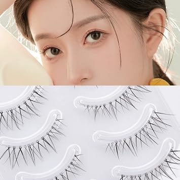 Daily Lashes 4 Pairs Natural Look False Eyelashes, Natural Soft Lightweight Comfortable Short Lashes Strip Cross Clear Band Handmade Fake EyelashesGT02