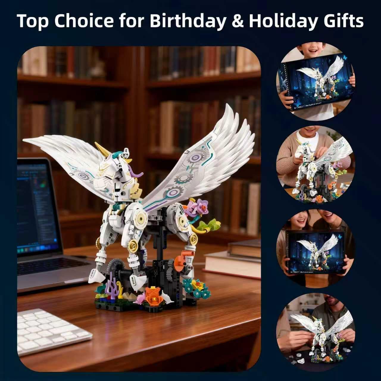 Unicorn Building Set – 800+ Pcs STEM Mechanical Engineering Toy for Ages 8-12Real Walking Legs & Flapping Wings, No Batteries Needed, Compatible with Lego Unicorn, Creative Gift for Boys & Girls