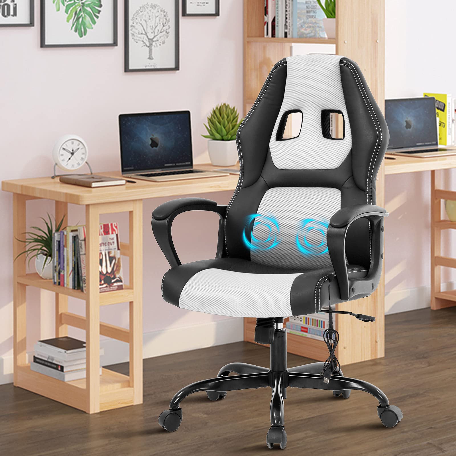Better Choicet Gaming Chair Massage Office with Lumbar Support Headrest, Ergonomic Desk Padded Armrest, PC Racing Style Computer Chair, Modern Rolling