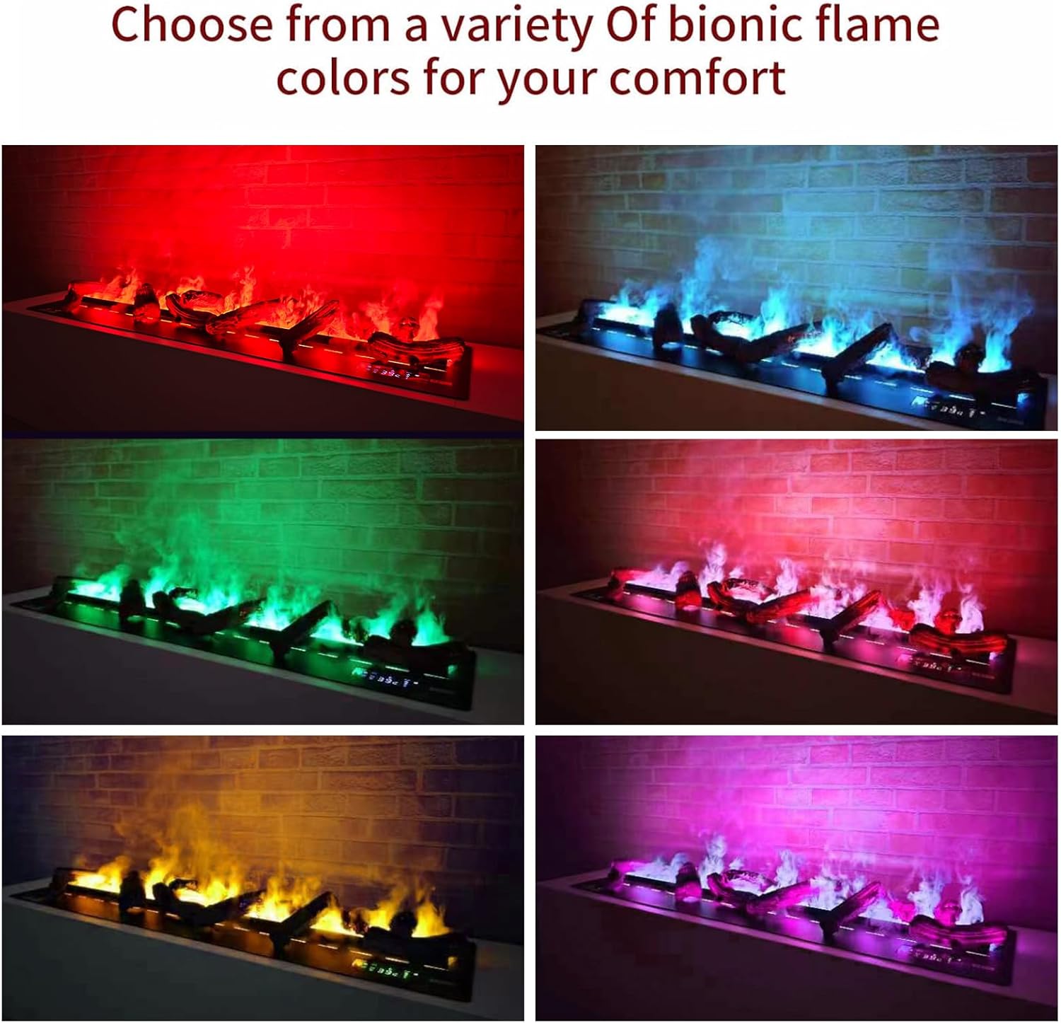 36 Inch Water Vapor Fireplace,3D Realistic Mist Flame,6-Level Flame 8-Speed Fan,Multi-Color,Voice APP Remote,UV-C Purifying,Self-Cleaning,Wood Crackling Sound,Recessed Electric Fireplace