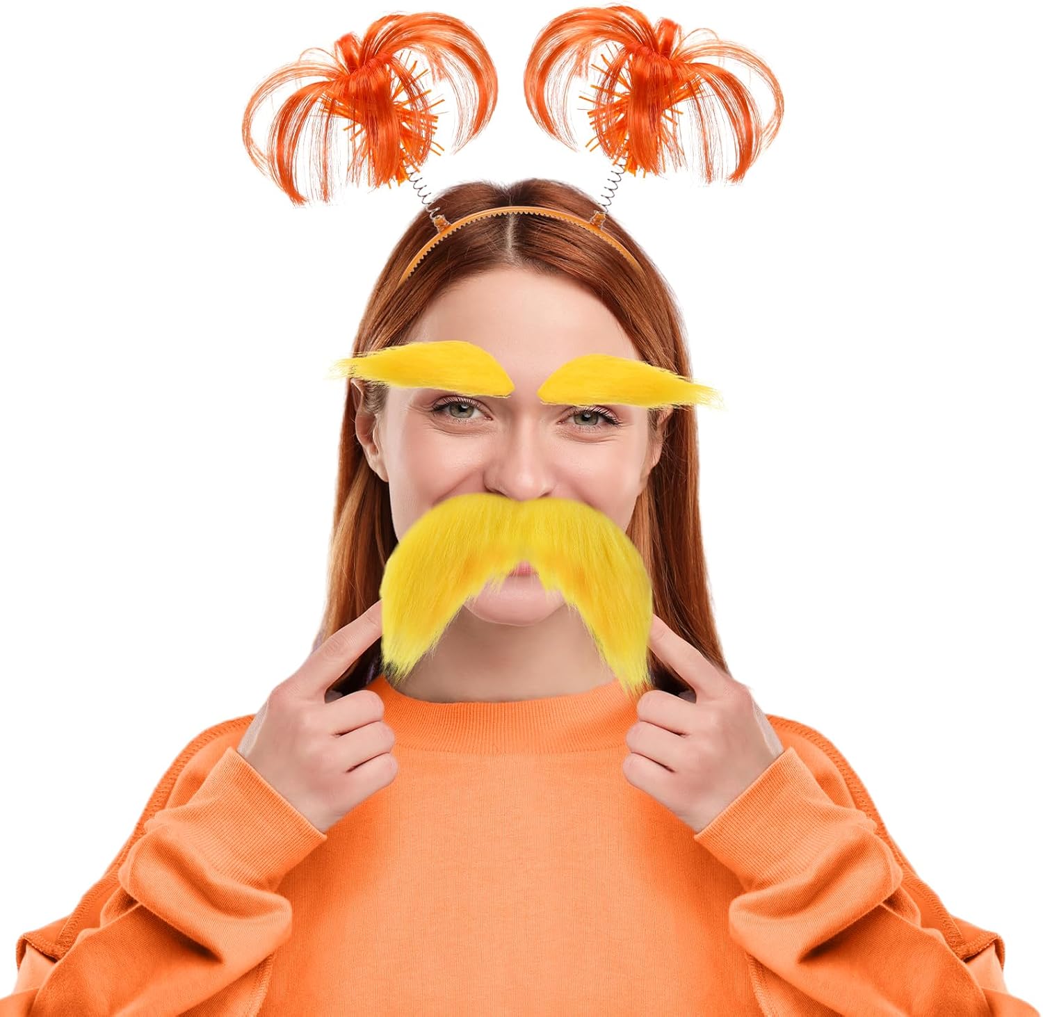 JenPen Yellow Mustache Eyebrows Pom Yarn Springs Head Bopper Costume Set Orange Pom Headband Fake Beard Party Cosplay