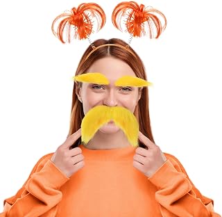 JenPen Yellow Mustache Eyebrows Pom Yarn Springs Head Bopper Costume Set Orange Pom Headband Fake Beard Party Cosplay