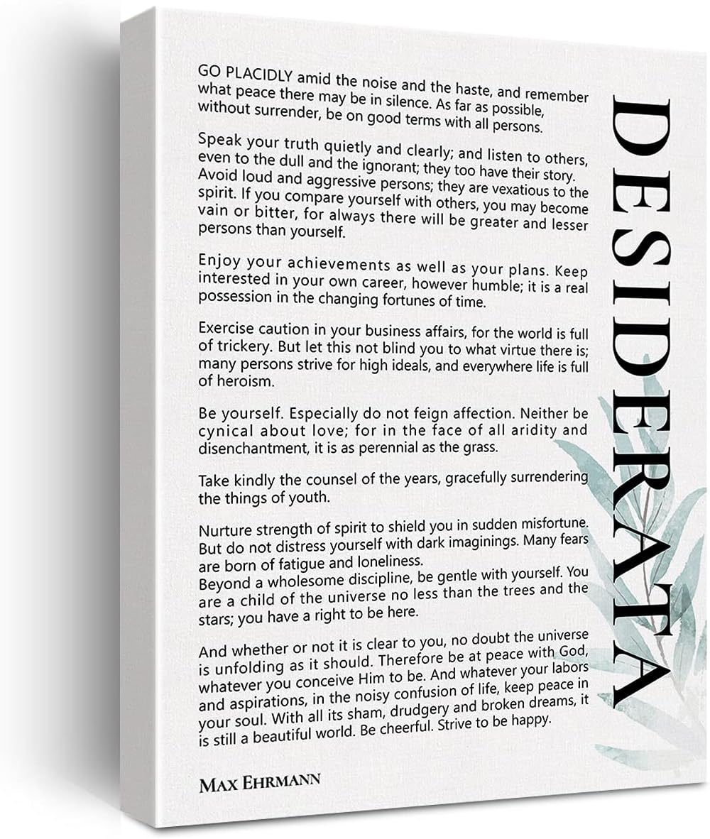 Inspirational Canvas Wall Art Motivational Desiderata Canvas Print Positive Literaty Canvas Painting Office Home Wall Decor Framed Gift 12x15 Inch