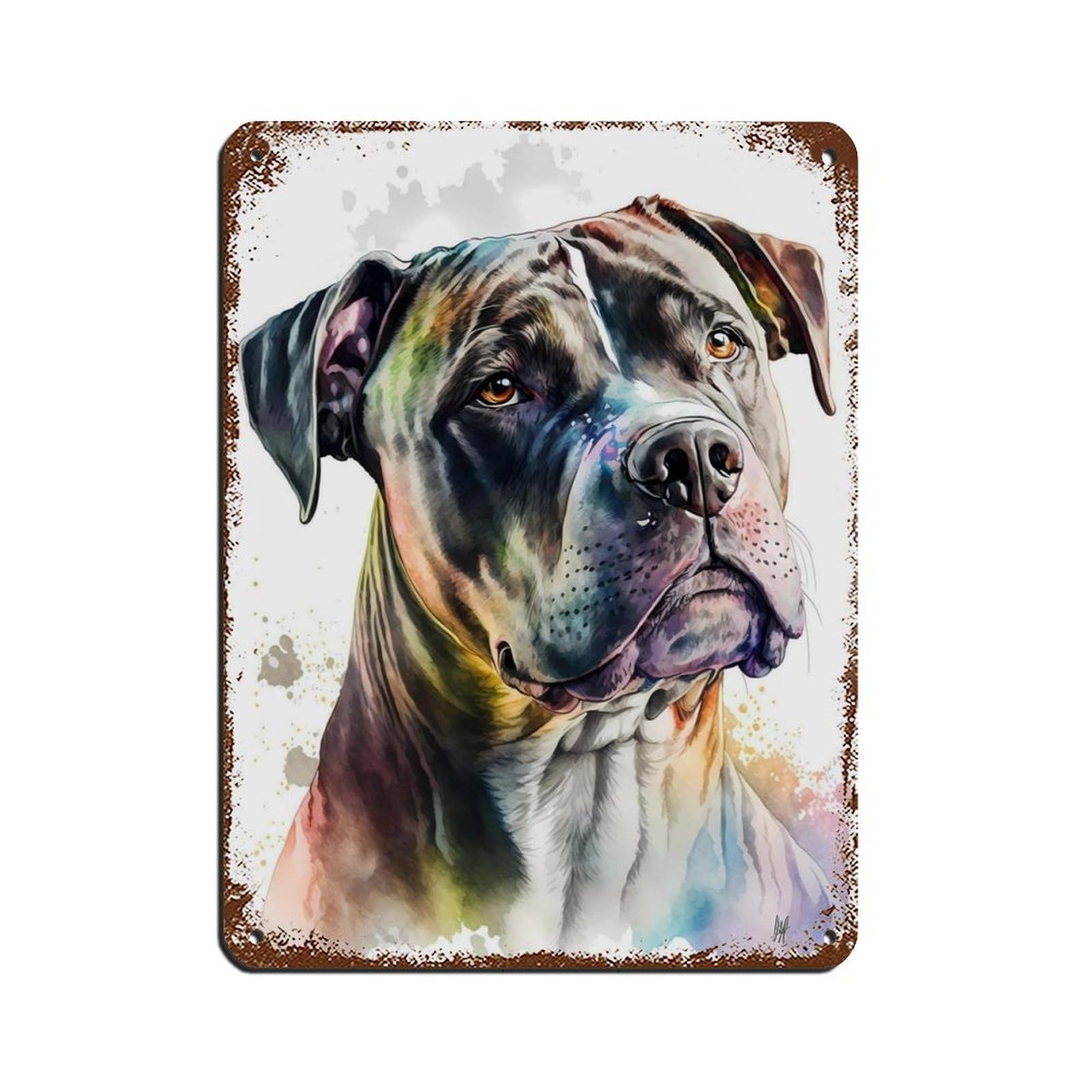 Lxwnze 30L X 40W Cm Watercolor Pitpull, Art Poster Tin Sign Vintage Metal Pub Club Cafe Bar Home Wall Art Decoration Poster Retro 12X16inch(30X40cm)