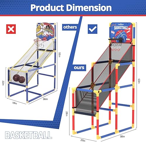 Vista 6 de Juego de baloncesto para niños con marcador electrónico y sonidos de alegría, aro de baloncesto para interiores y exteriores con 4 bolas, juguete
