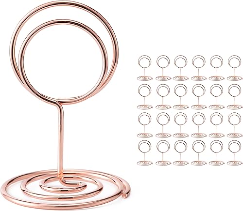 Miniatura 14 de Hoewina 26 soportes para números de mesa, soporte para tarjetas de lugar, soporte de alambre para fotos, portatarjetas de mesa de tamaño pequeño, Oro