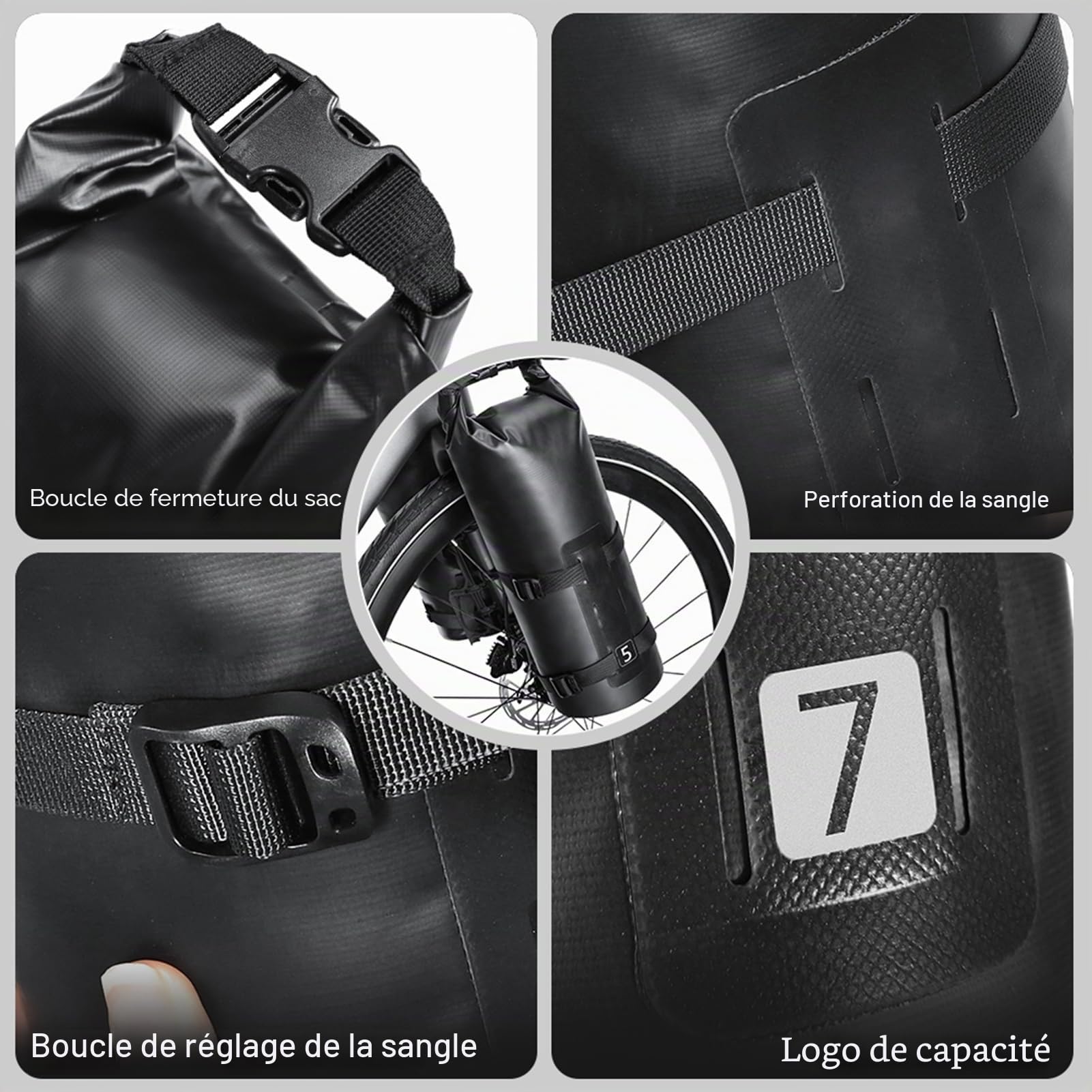 Kavolet Lot de 2 sacoches de Fourche de vélo, 3 l/7 l, imperméables, avec Haut roulable, Sac de séchage pour Porte-Bagages, imperméable, Accessoires de vélo Professionnels