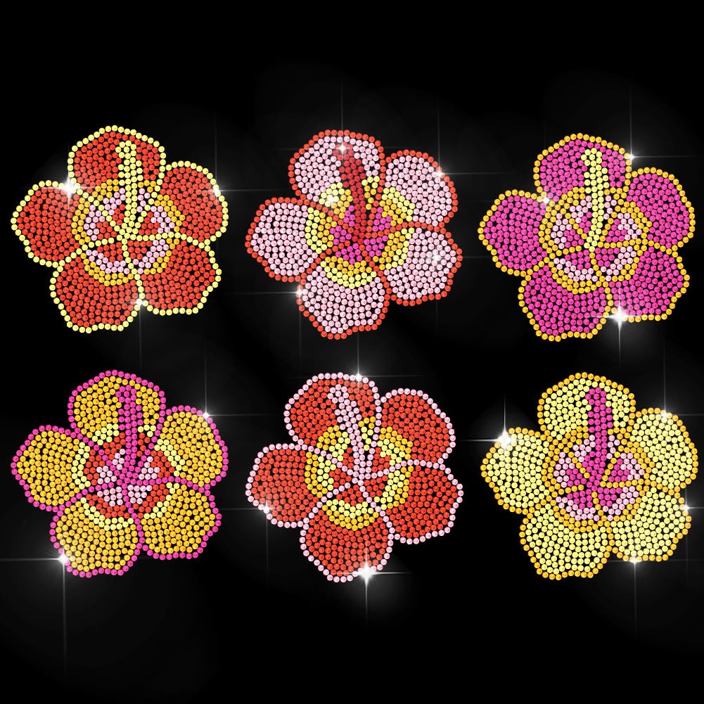 MAYJOYDIY Hibiscus Rhinestone Iron on Transfer Flower Heat Transfer Sticker Rhinestone Colorful Floral Hot-fix Decals Bling Clothing Decoration for Shirt Bag Jeans Pants Jacket Pillow DIY Crafts