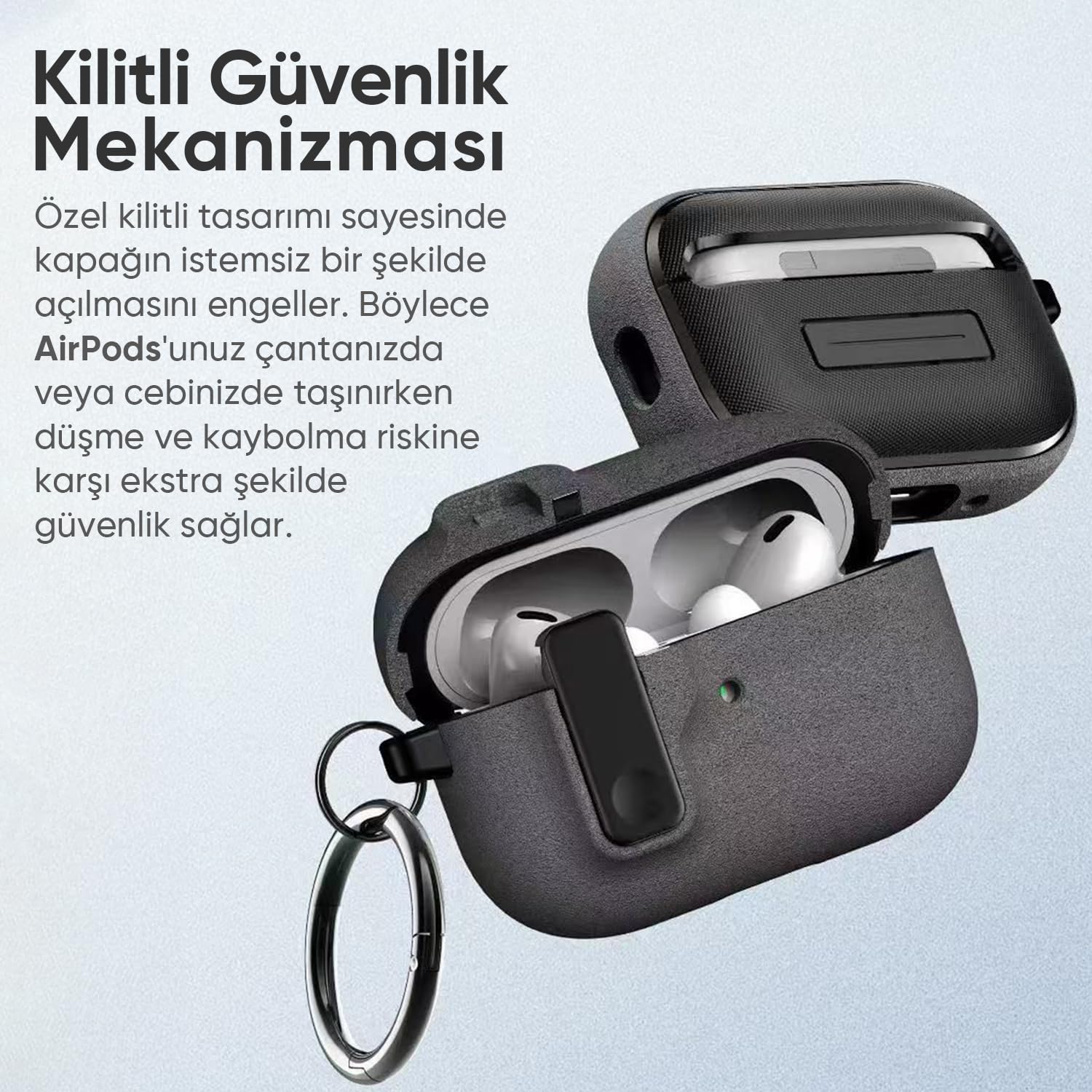 Minesk Airpods Pro 3 ile Uyumlu Fabric Serisi Özel Kilitli Tasarım ve Kumaş Yüzeyli Kılıf Darbelere Karşı Koruyucu Kapak (Gri, Airpods Pro 3 (2025))