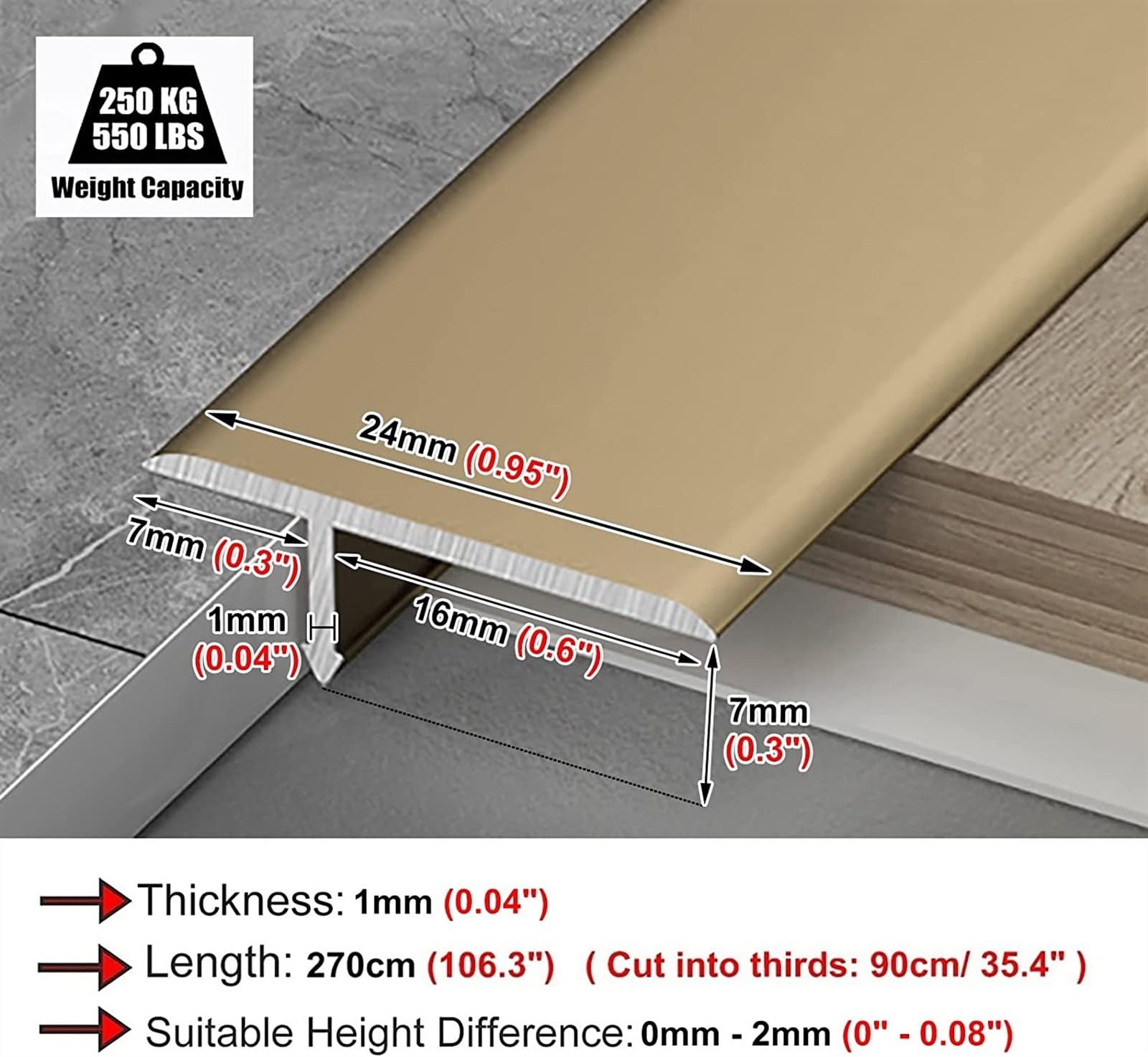 Profilo di Transizione, Striscia di Soglia, Barra della soglia for pavimenti in legno/piastrella, rivestimento del bordo del pavimento in laminato, striscia di copertura for assi/giunzioni del pavimen