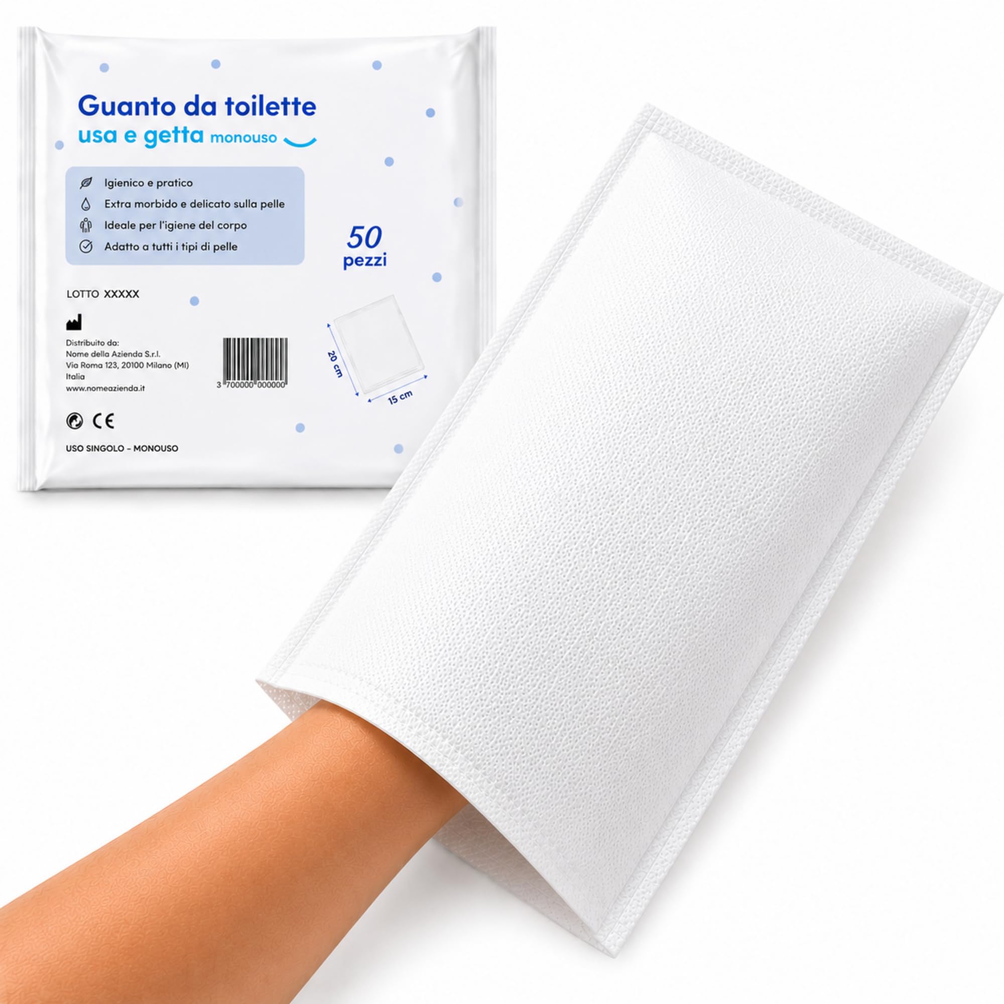 200 Guanti da Bagno Usa e Getta Ultra Morbidi - Non Tessuti Imbottiti - Per Cura Medica e Igiene - Bianchi - Le Pro del Medicale