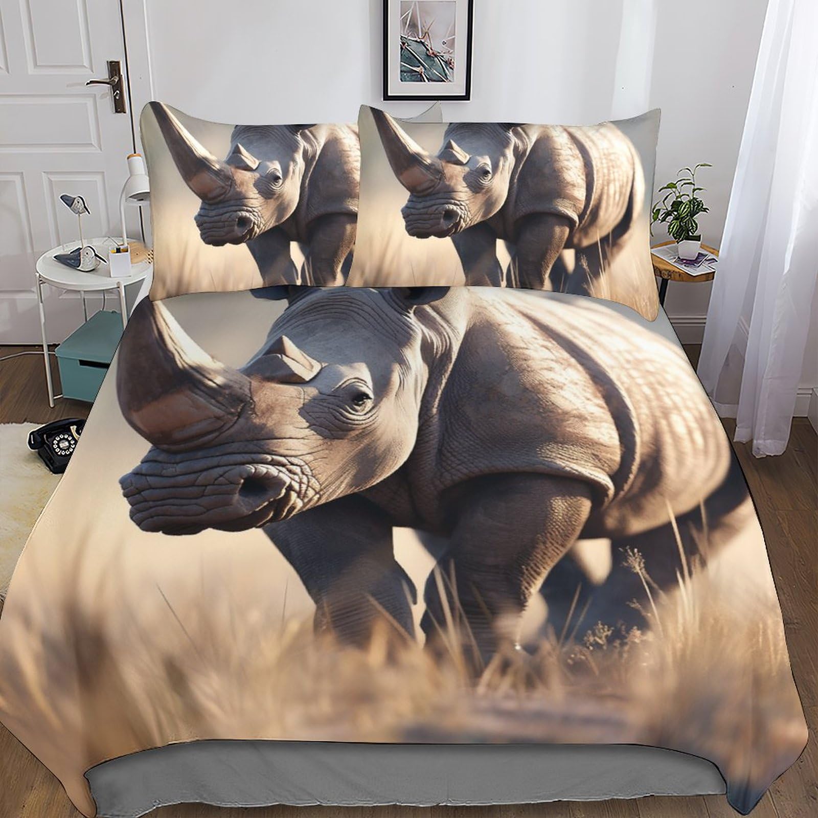 Parure de lit de literie rhinocéros motif animal sauvage 3D ensemble de lit double 200x200
