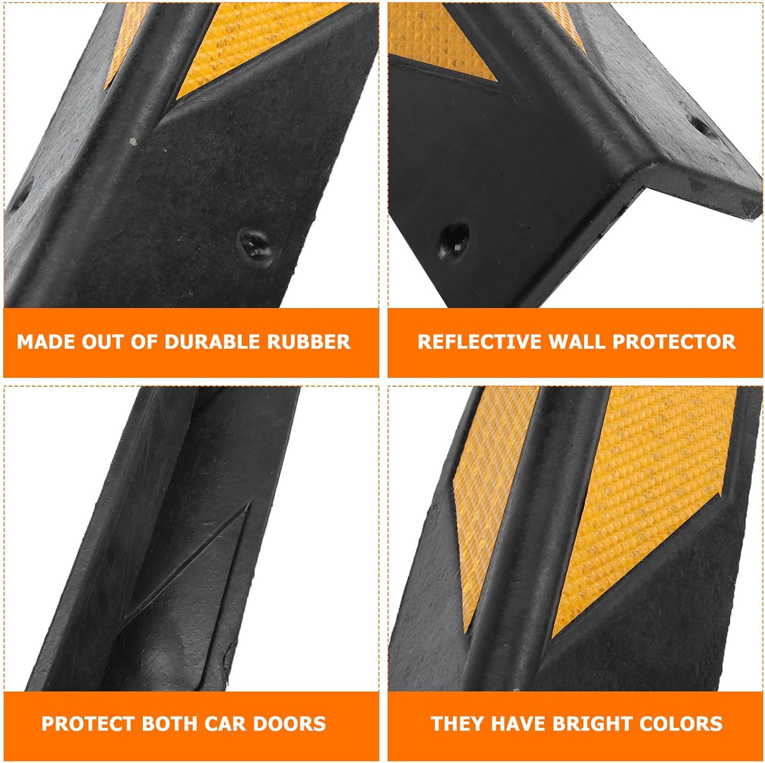 Rubber Corner Guards Reflective Wall Edge Protector 2pcs 60cm X 10cm X 7cm 8mm for Garage Parking Lot Wall and Column Protection