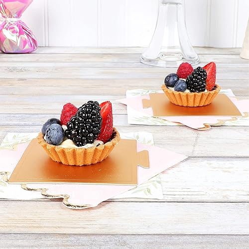 Miniatura 2 de Sparkle and Bash Mini tableros dorados para tartas – Acabado de lámina dorada para exhibición de postres – Base de cartón resistente – 3.5 x 3.5