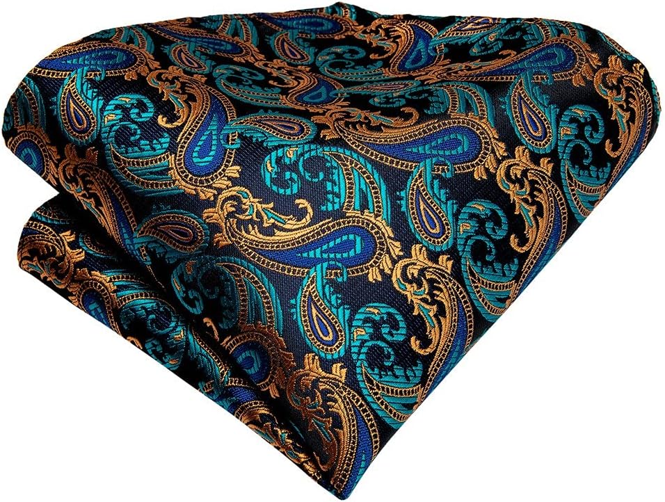 Men's Vintage Teal Green Gold Classic Wedding Formal Cravat Self Ties Gentleman Silk Neck Tie Scarf (Color : Gold Ring, Size : One Size)