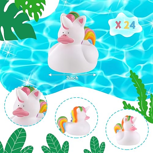 Miniatura 2 de Sotiff 24 piezas de patos de goma de unicornio, pequeños patitos de unicornio arcoíris a granel, juguetes para niñas y niños, regalos de fiesta de