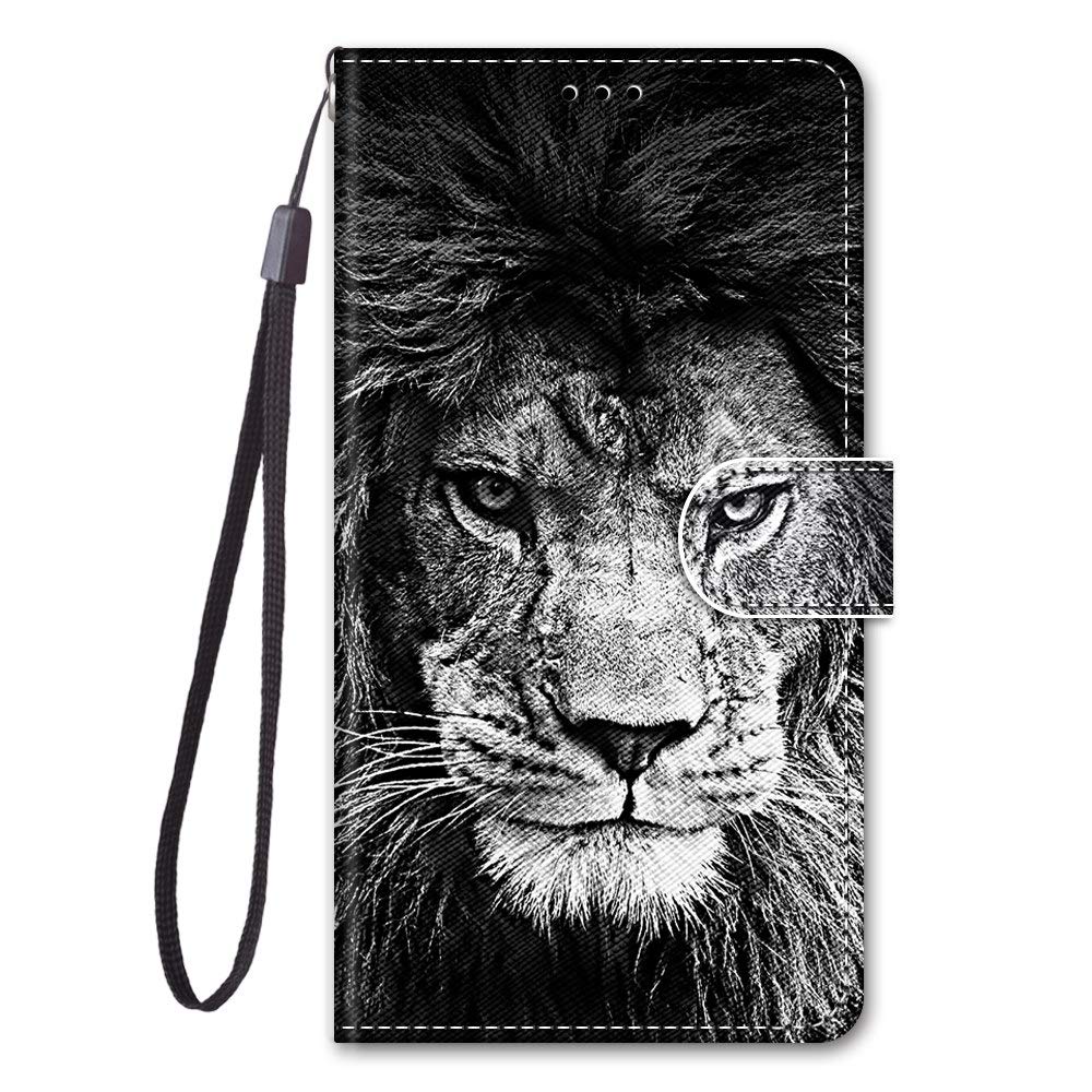 Everainy Compatible for iPhone XR Case Silicone Wallet PU Leather Flip Card Slot Pattern Cover with Stand TPU Bumper Kickstand Shockproof Magnetic Closure (lion)