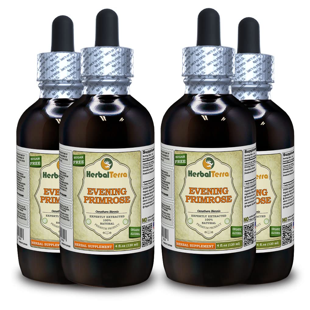 Evening Primrose (Oenothera Biennis) Tincture, Dried Seeds Liquid Extract (Brand Name: HerbalTerra) 4x4 fl.oz (4x120 ml)