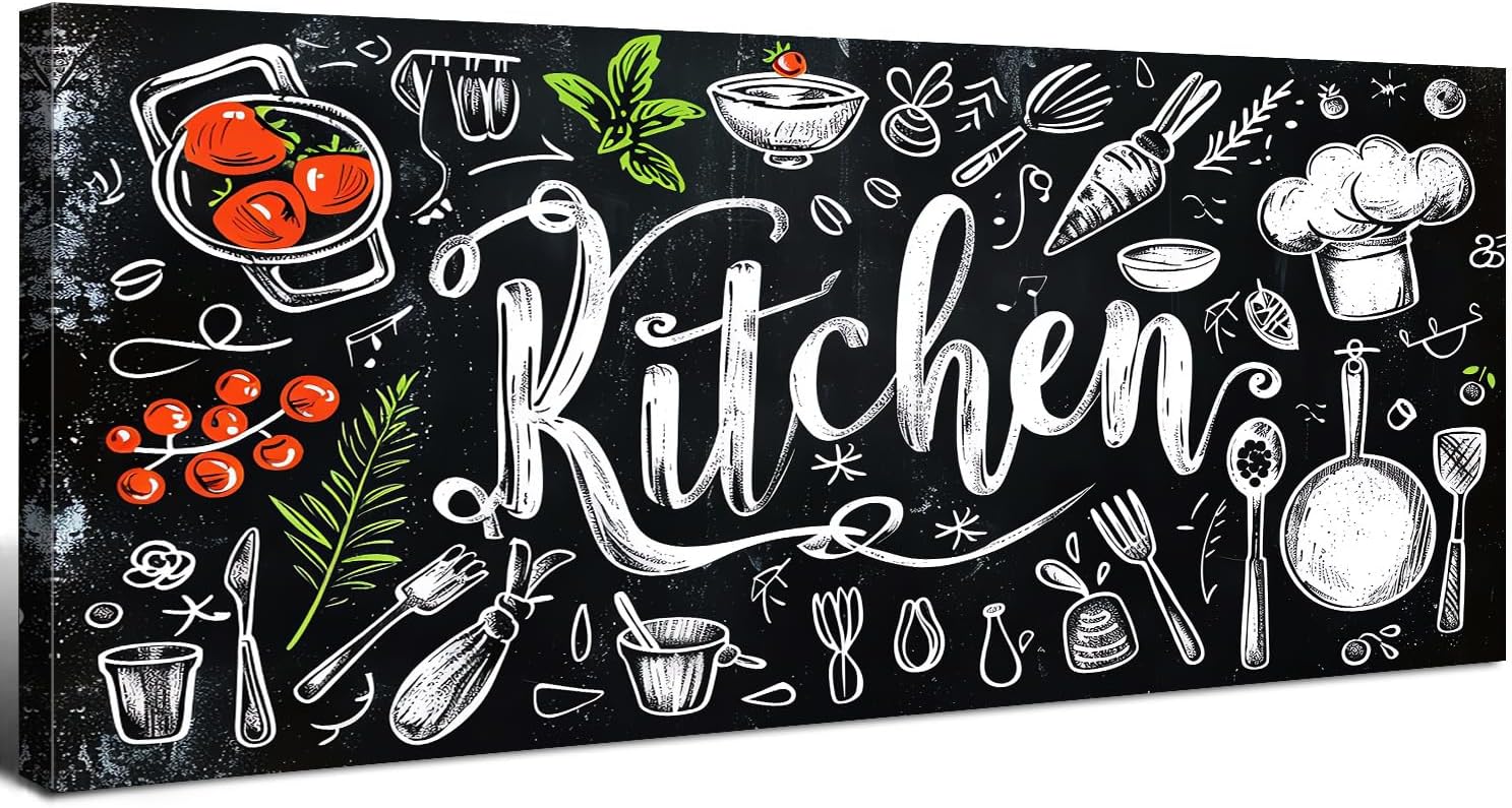 AIYISU Funny Kitchen Wall Art Farmhouse Kitchen Signs Wall Decor Rustic Kitchen Canvas Prints Picture Colorful Spices Spoon Food Poster Modern Artwork for Dining Room Kitchen Home Decorations 6x17”